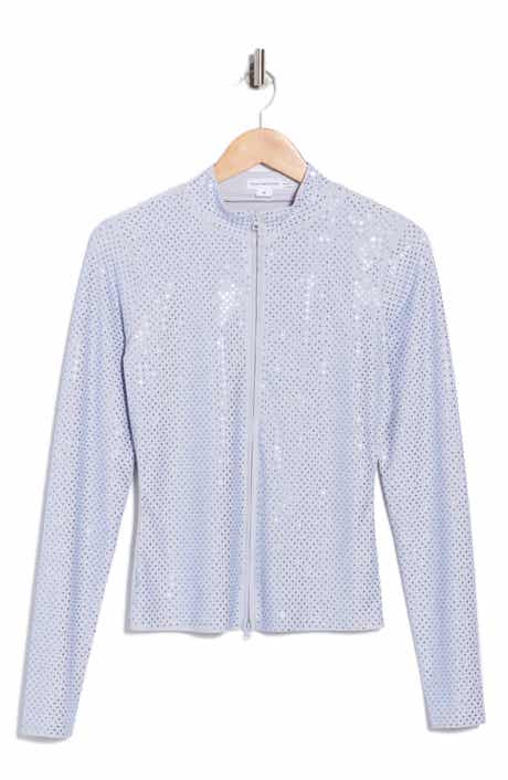 Good American Crystal Mock Neck Long Sleeve Zip Crop Top