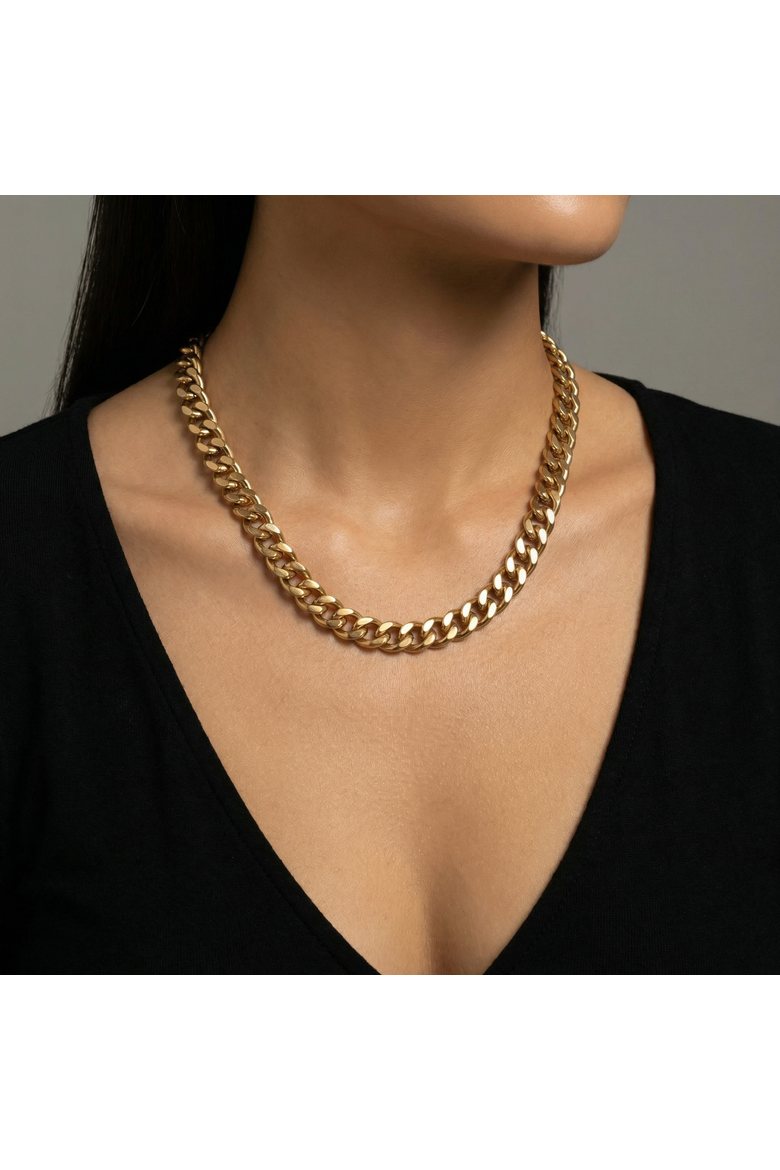 Alize Necklace 18k Gold Plated 14" 12mm Width Curb Chain with 4" Extender, Alternate, color, 18k Yellow Gold