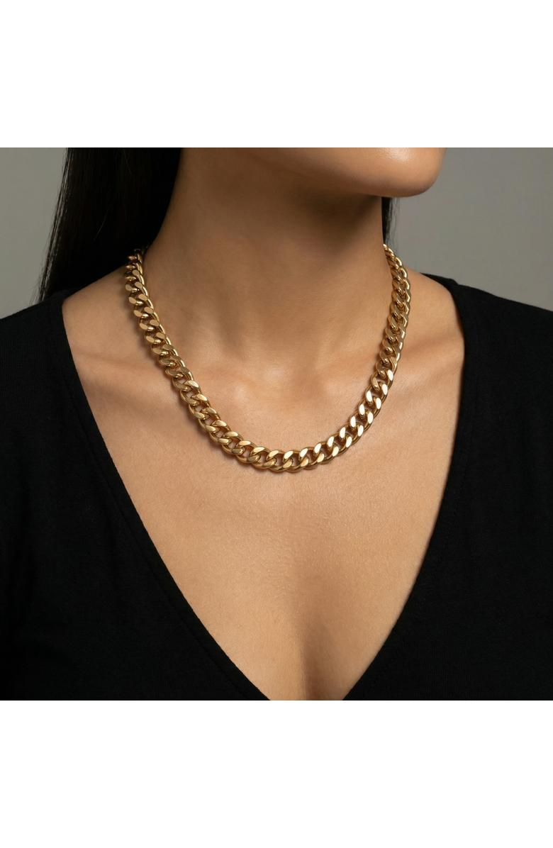 Bliss Diamond Alize Necklace 18k Gold Plated 14" 12mm Width Curb Chain with 4" Extender, Alternate, color, 18K Yellow Gold