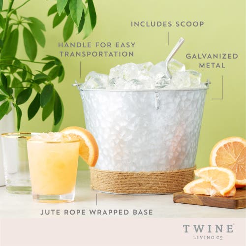 Twine Jute Wrapped Galvanized Ice Bucket In Silver