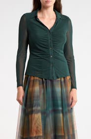 DR2 by Daniel Rainn Ruched Front Mesh Top
