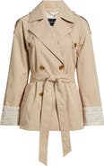 BCBG Water Resistant Gingham Cuff Double Breasted Trench Coat