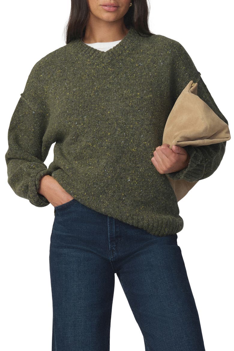 Cotton & Cashmere V-Neck Sweater, Main, color, MOSS