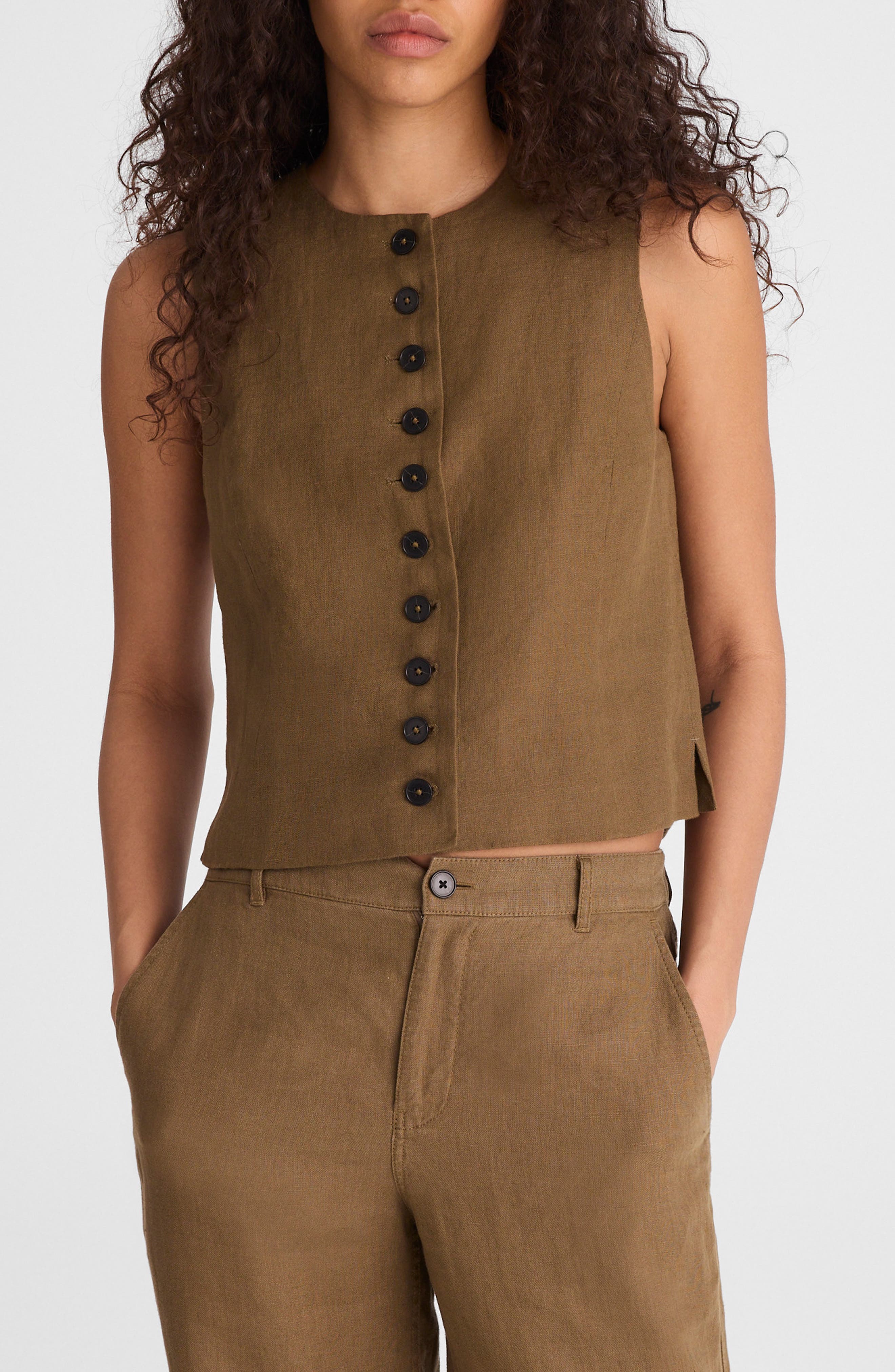 Button Front Linen Shell Top