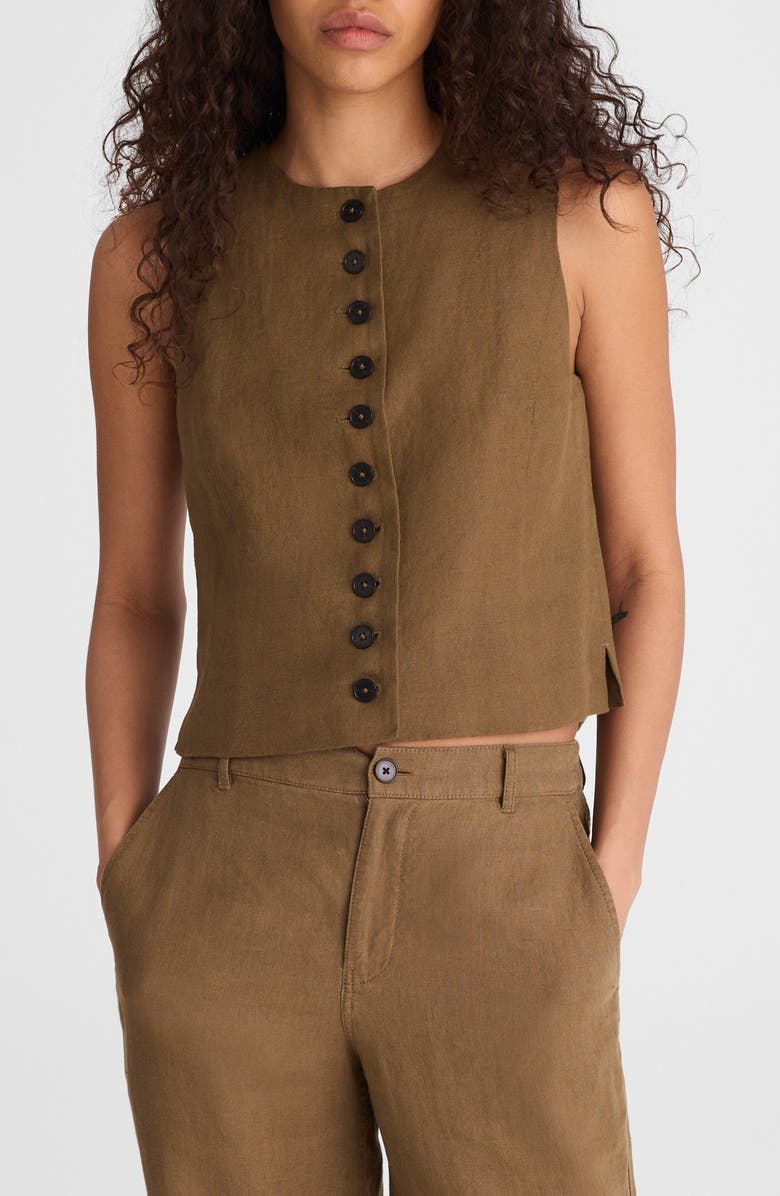 Madewell Button Front Linen Shell Top, Main, color, Safari Khaki