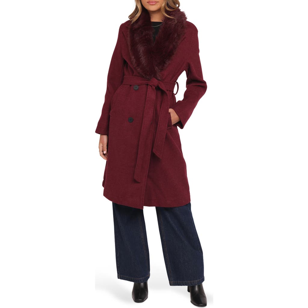 Petal And Pup Petal & Pup Nina Belted Faux Fur Collared Coat In Burgundy