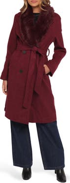 Petal & Pup Nina Belted Faux Fur Collared Coat