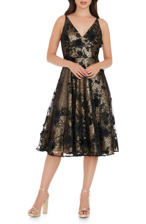 Elisa Floral Sequin Fit & Flare Dress