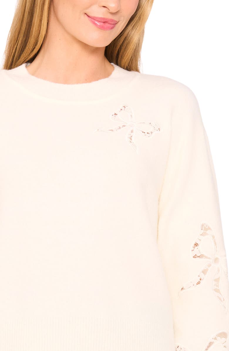 CeCe Lace Bow Inset Sweater, Alternate, color, Buttercream