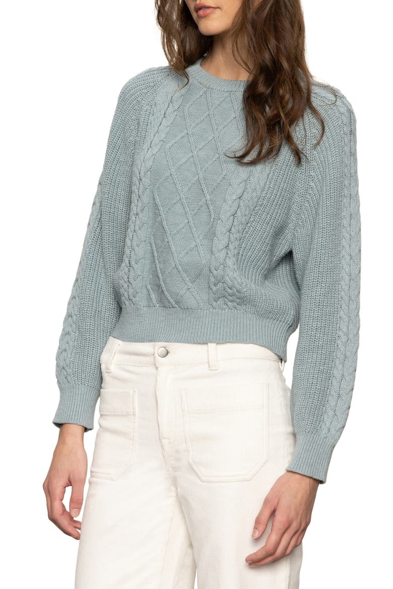Nomad Cable Cotton Sweater, Alternate, color, SKY GRAY