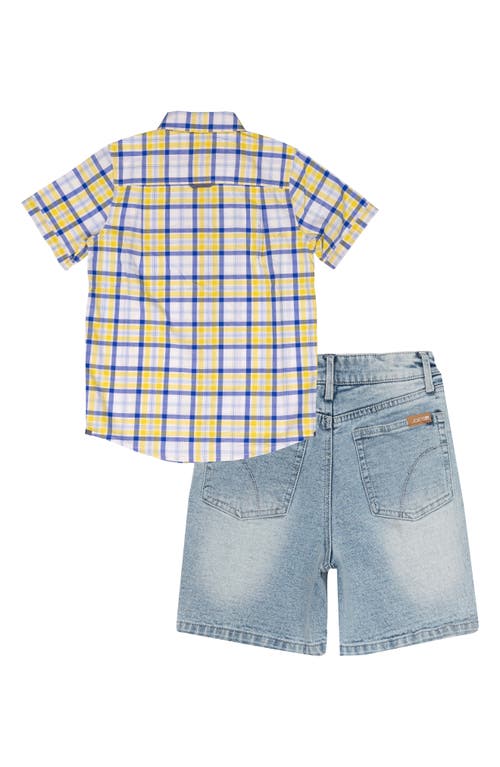 Joe's Plaid Short Sleeve Button-up Shirt & Denim Shorts Set In Yellow