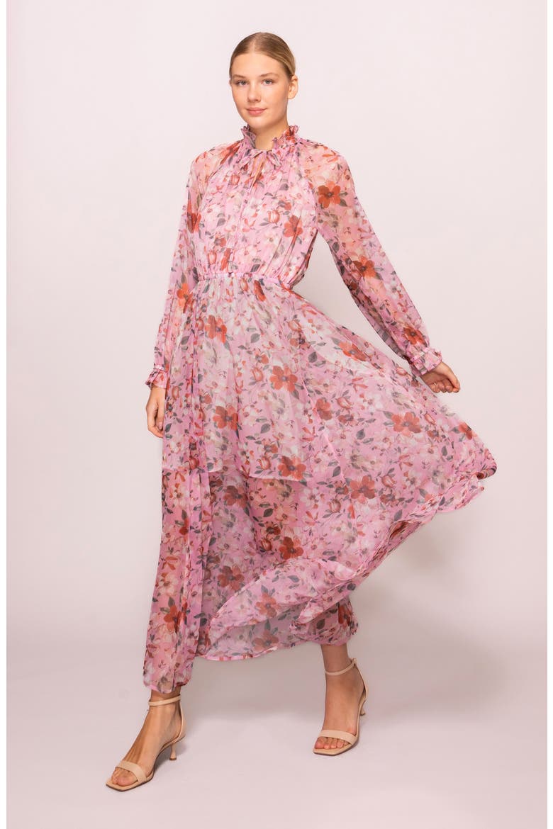 Long Sleeve Front Tie Maxi Dress, Alternate, color, PINK MULTI