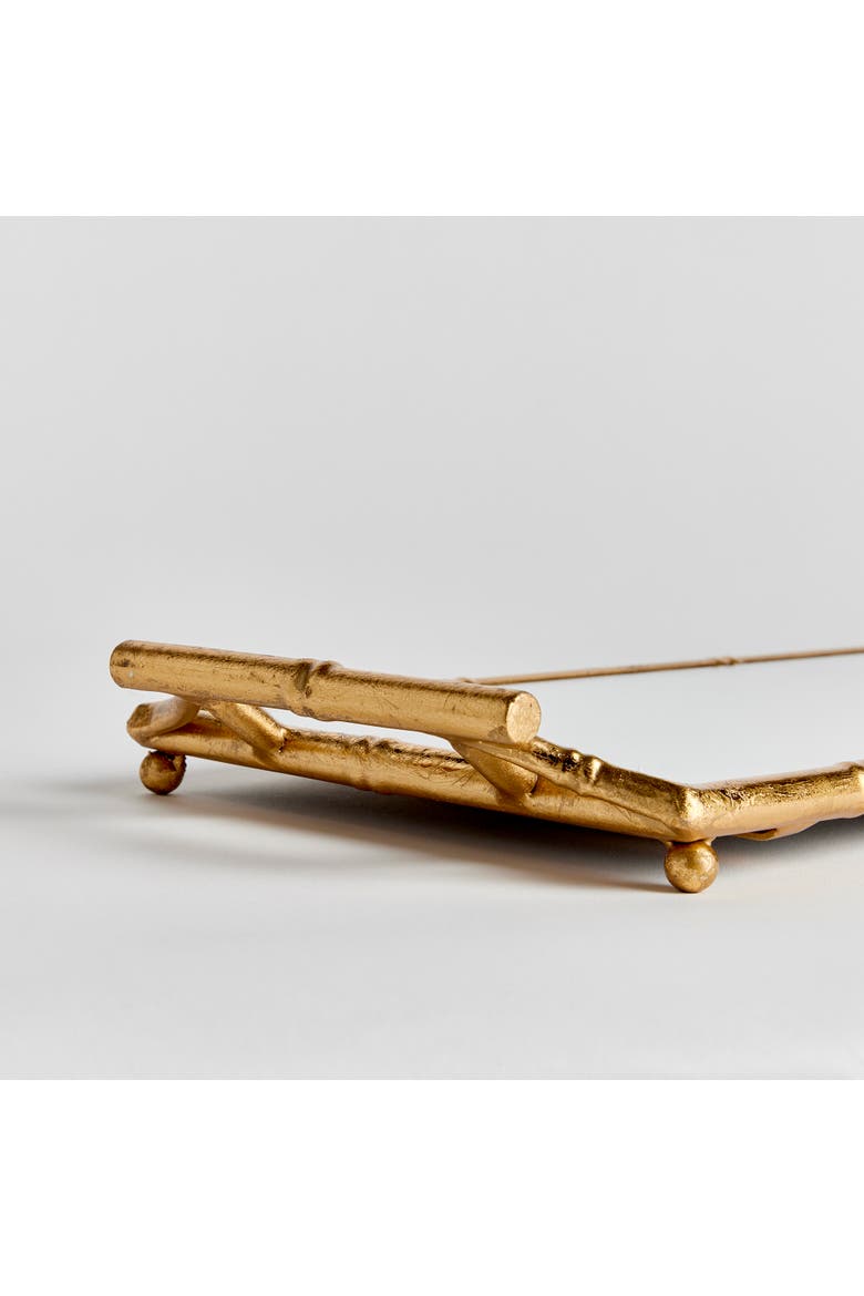 Daphne Narrow Decorative Mirrored Tray With Handles, Alternate, color, Gold