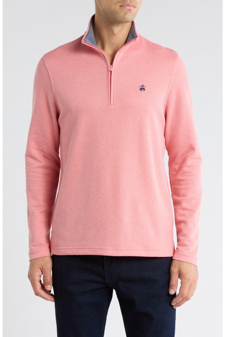Piqué Half Zip Pullover, Main, color, CORAL HEATHER