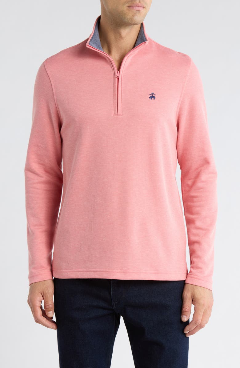 Brooks Brothers Piqué Half Zip Pullover, Main, color, Coral Heather