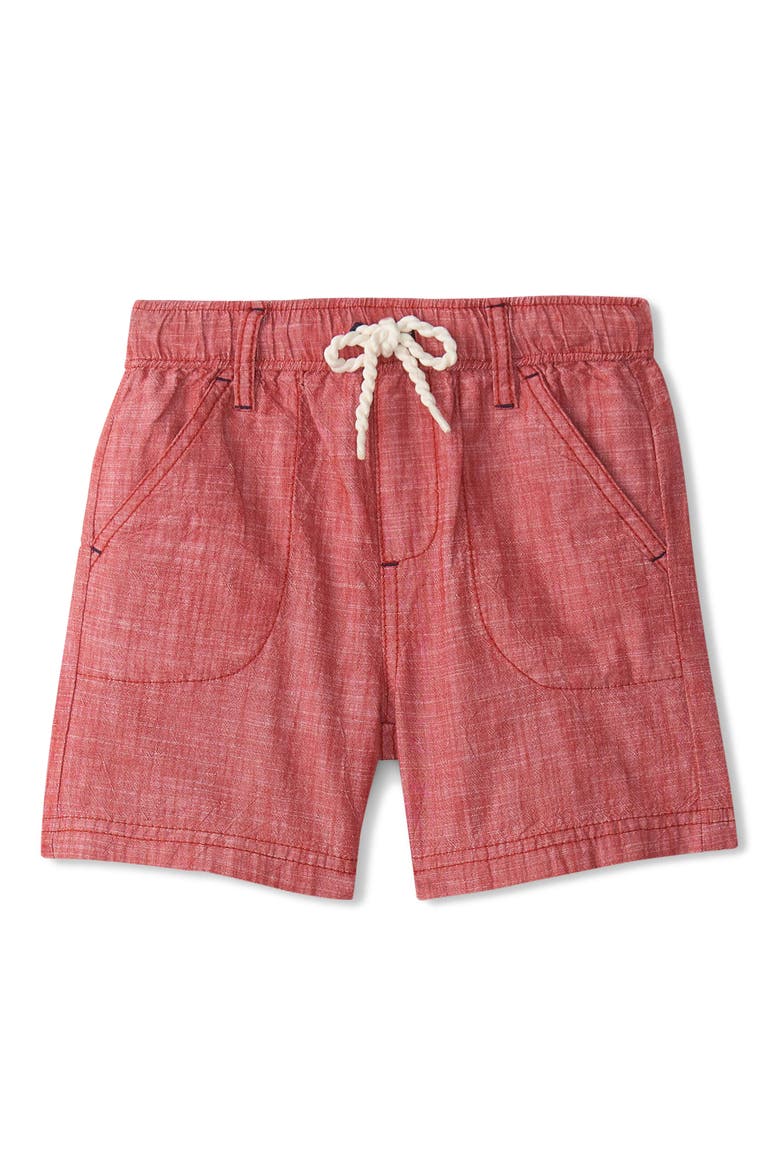 Kids' Slub Cotton Chambray Drawstring Shorts, Main, color, RED