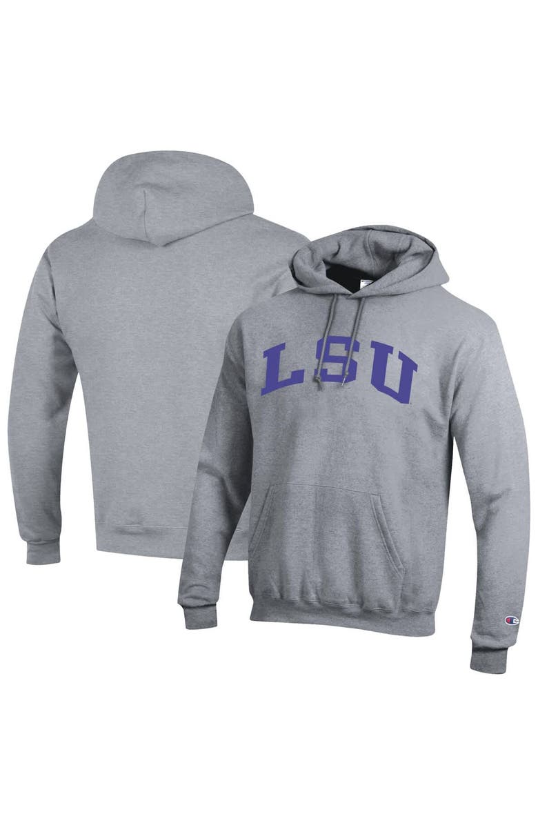 Champion Men's Champion  Heather Gray LSU Tigers Basic Arch Fleece Pullover Hoodie, Main, color, Heather Gray