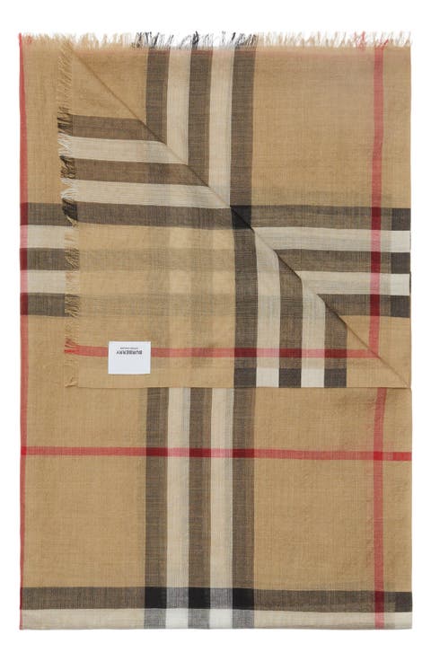 Giant Check Print Wool & Silk Scarf