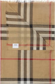 Burberry Giant Check Print Wool & Silk Scarf