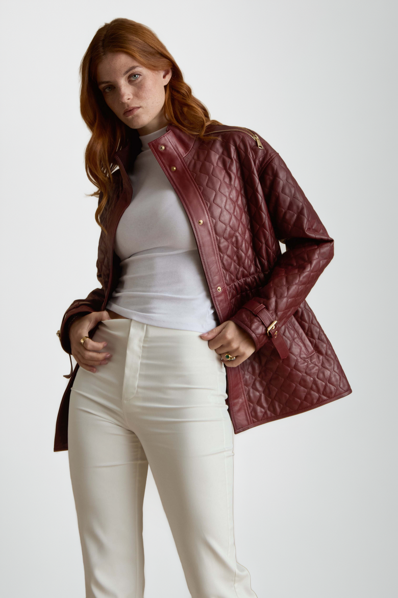 Nora Leather Coat, Alternate, color, Burgundy