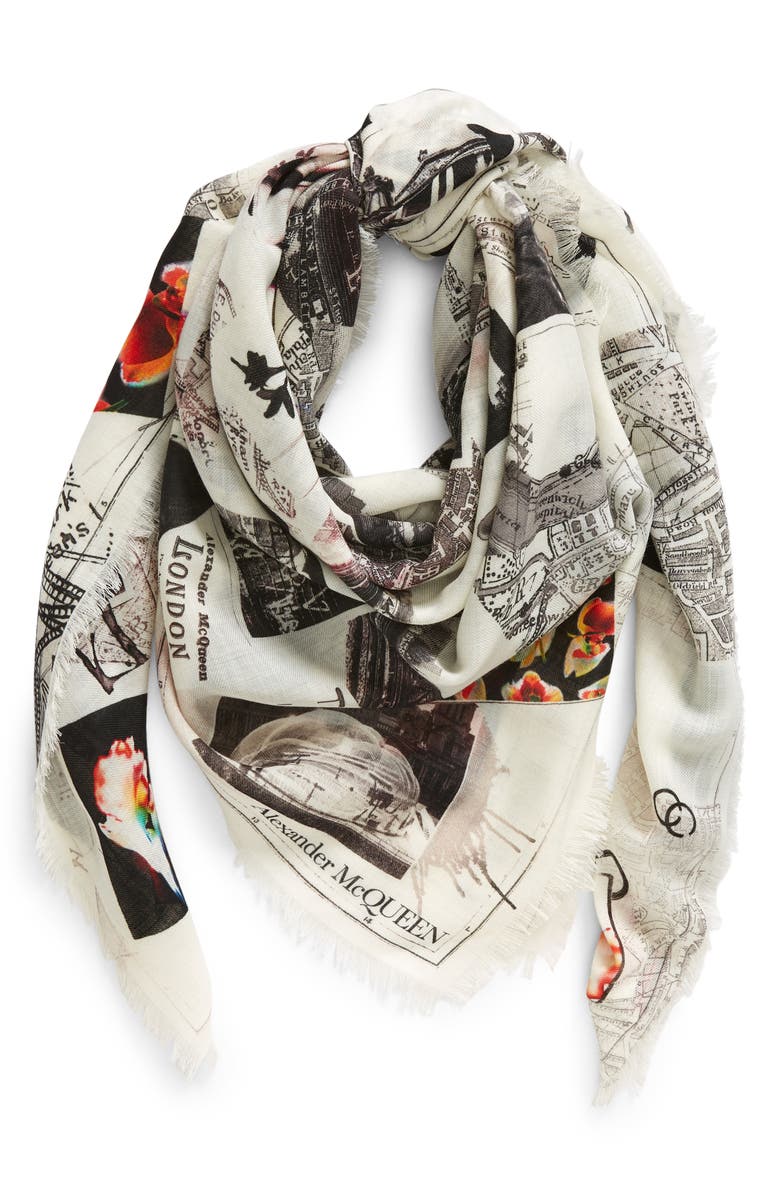 McQueen London Print Wool Square Scarf, Alternate, color, 