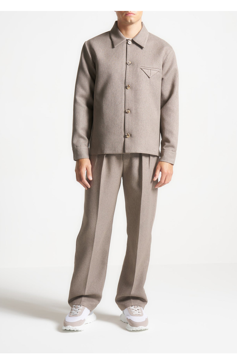 Manière De Voir Leo Textured Tailored Long Sleeve Overshirt, Main, color, Taupe