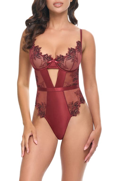 Oh La La Cheri Nina Sheer Teddy Bodysuit In Red