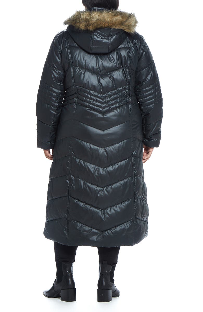 Gallery Hooded Maxi Puffer Coat with Faux Fur Trim, Alternate, color, Black