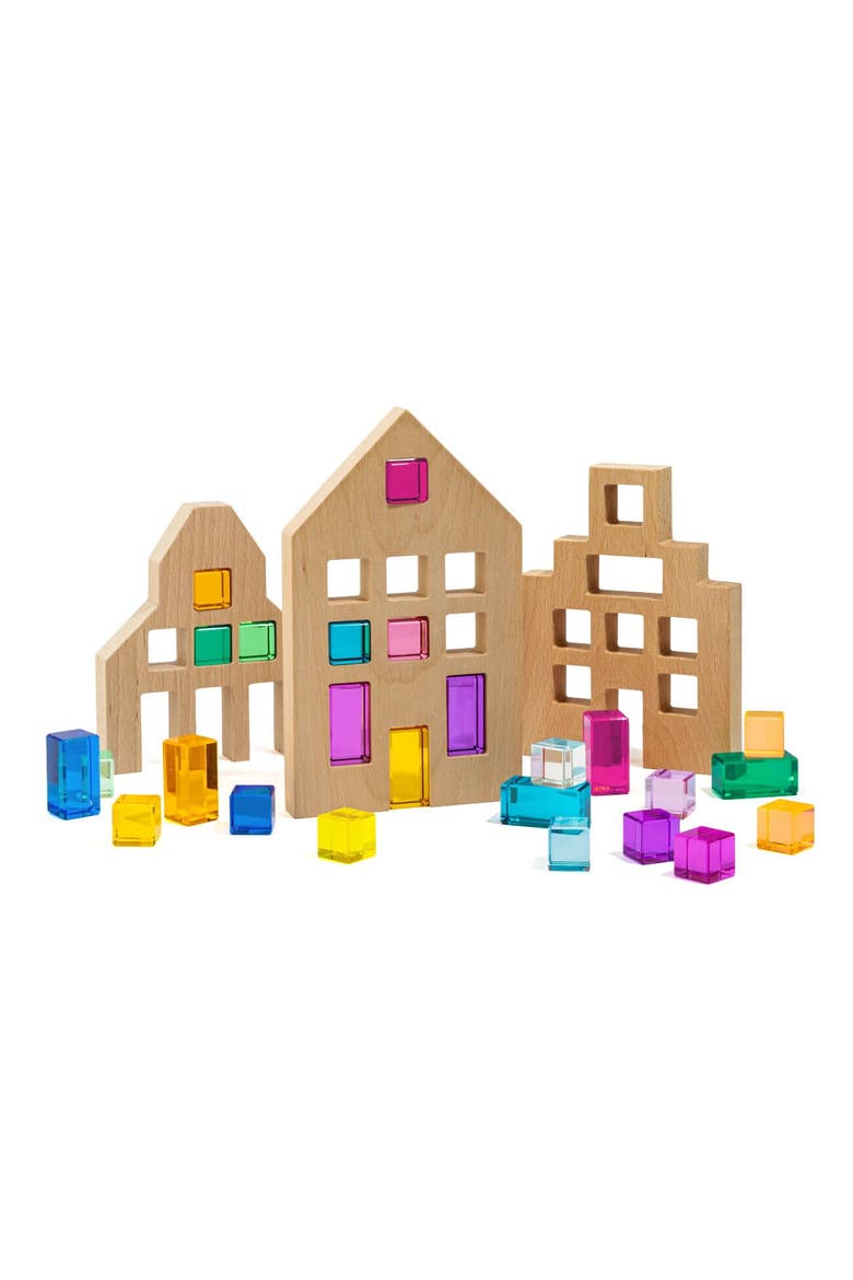 Riley City Wooden Building Blocks with Acrylic Gems, Main, color, Multicolor