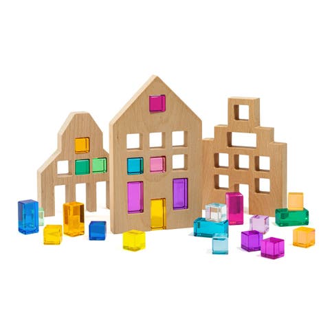Riley City Wooden Building Blocks with Acrylic Gems