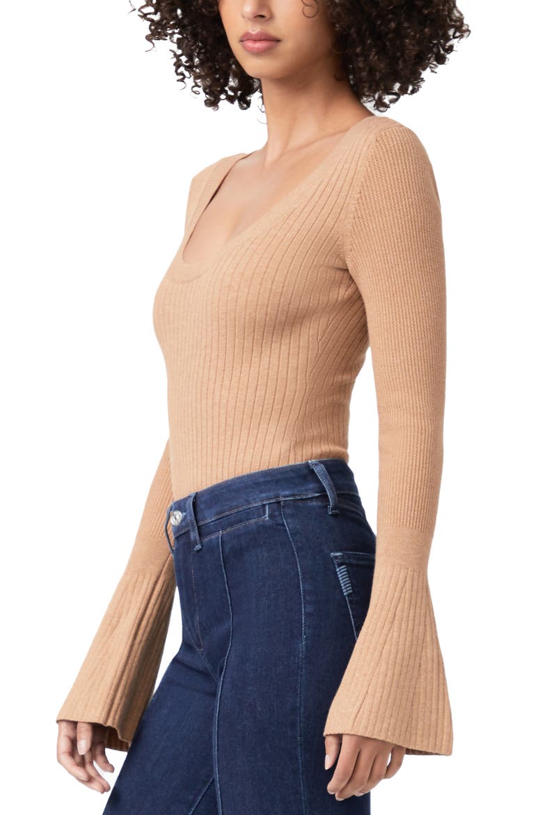 Mimi Bell Sleeve Cotton Blend Bodysuit, Alternate, color, DARK CAMEL