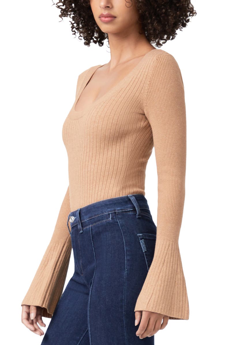 PAIGE Mimi Bell Sleeve Cotton Blend Bodysuit, Alternate, color, 