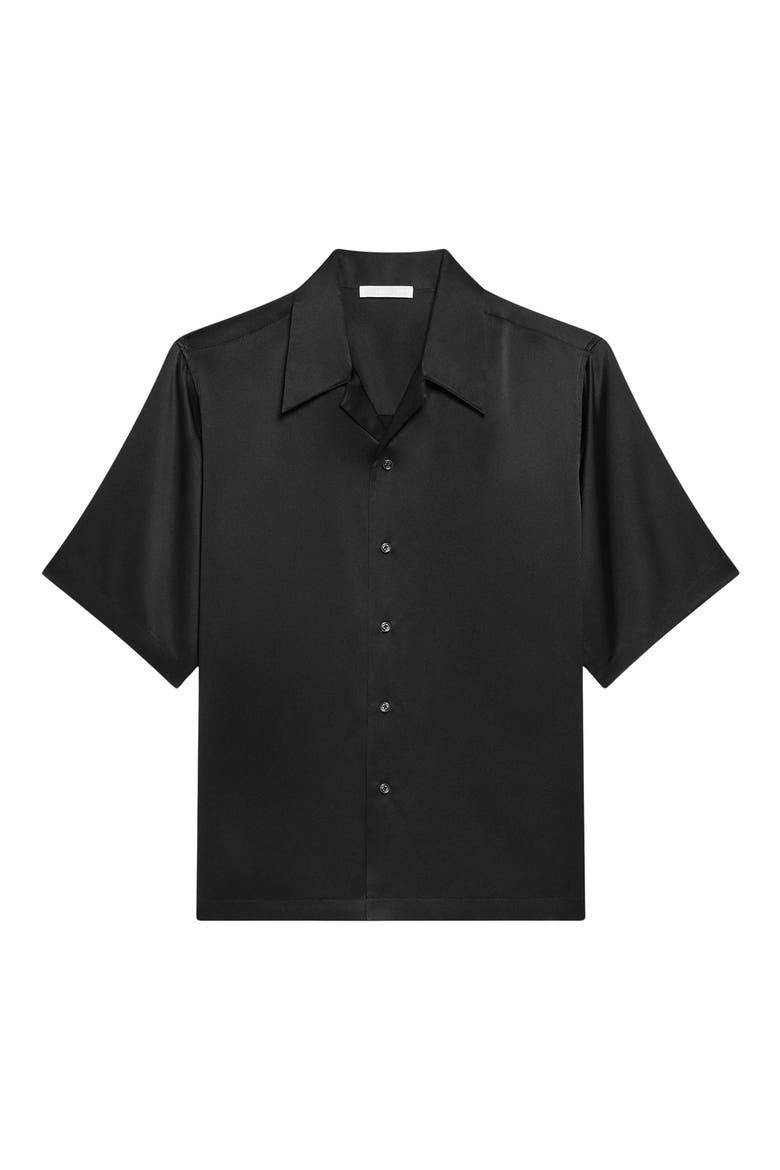 Boxy Silk Camp Shirt, Alternate, color, BLACK