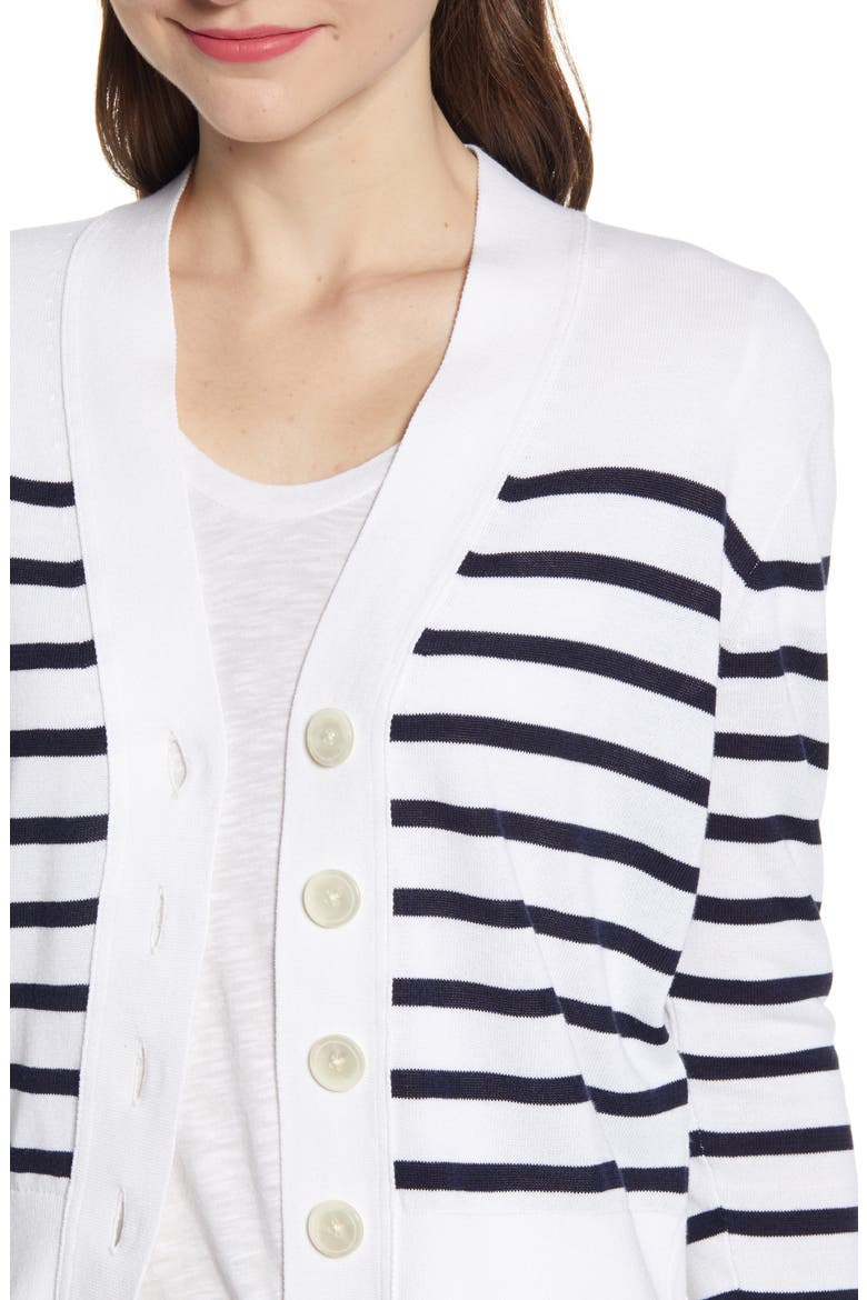 J. Crew Lightweight Striped Crop Cardigan, Alternate, color, WHITE NAVY