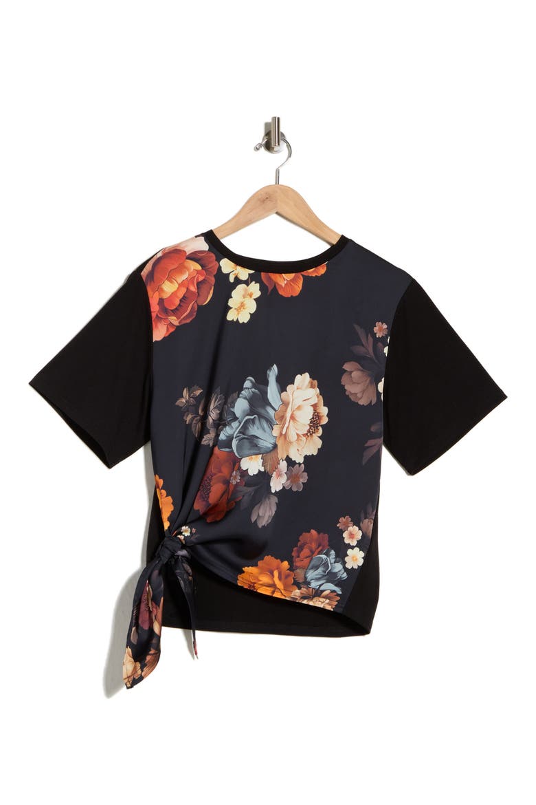 Floral Tie Hem Top, Alternate, color, BLACK BLOOM