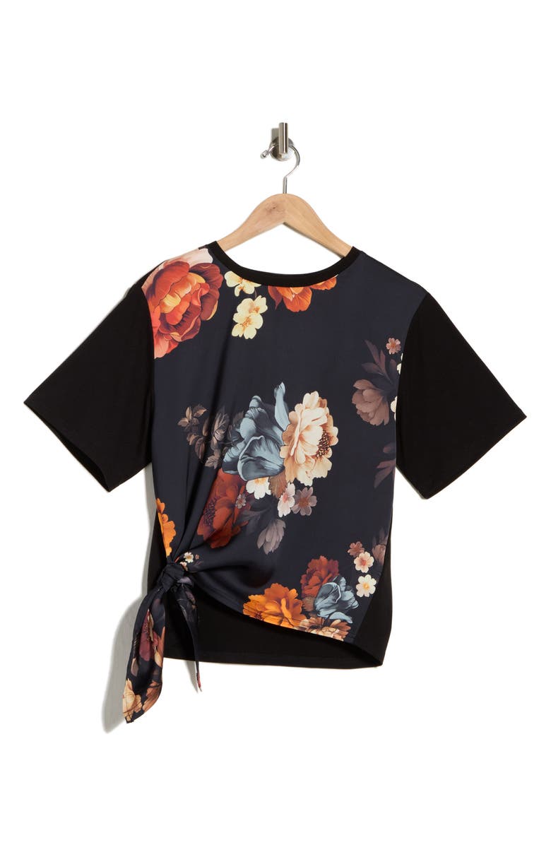 Gemma + Jane Floral Tie Hem Top, Alternate, color, Black Bloom