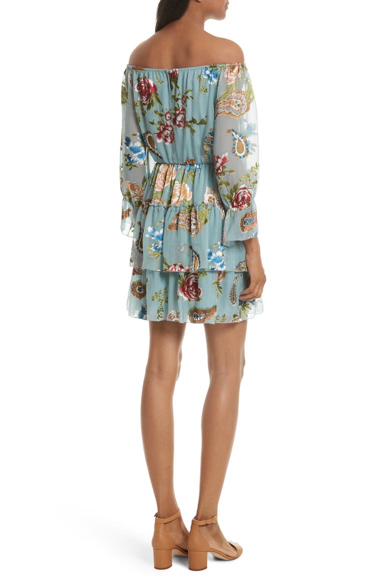 Waylon Off the Shoulder Blouson Dress, Alternate, color, ICY AQUA/ MULTI