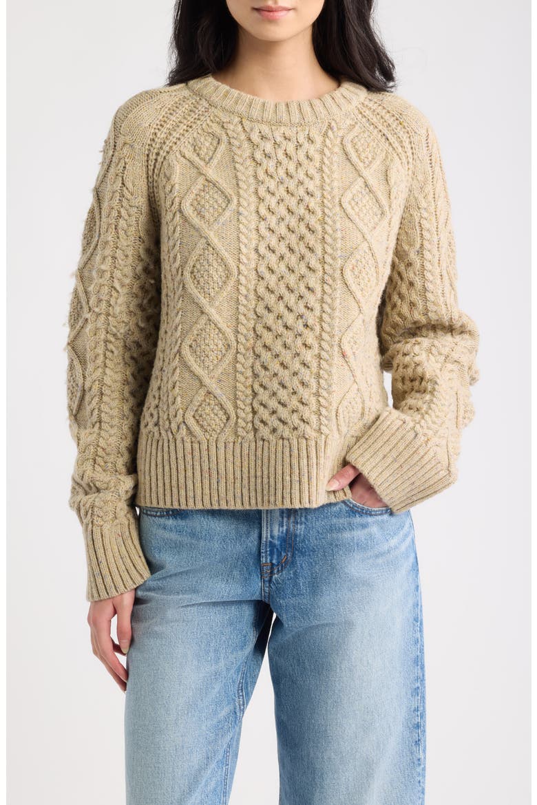Fisherman Cable Knit Wool Blend Sweater, Main, color, TAN DONEGAL