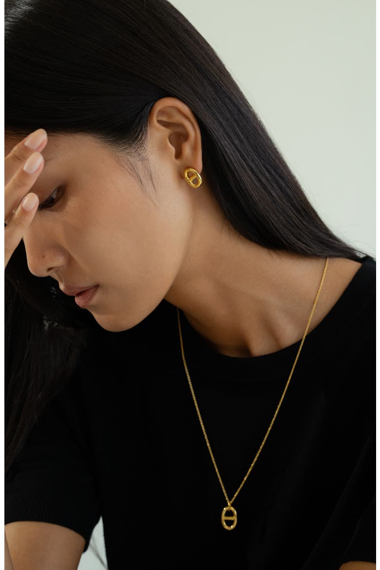 Sterling Silver 18k Gold Plated Erin Circle Earrings Statement Piece, Alternate, color, Gold