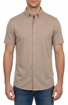 Victor Emmanuel Short Sleeve Knit Button-Down Shirt