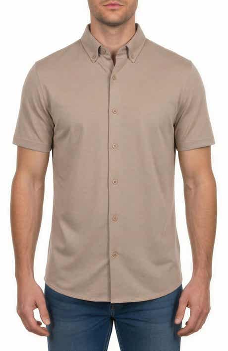 Victor Emmanuel Short Sleeve Knit Button-Down Shirt