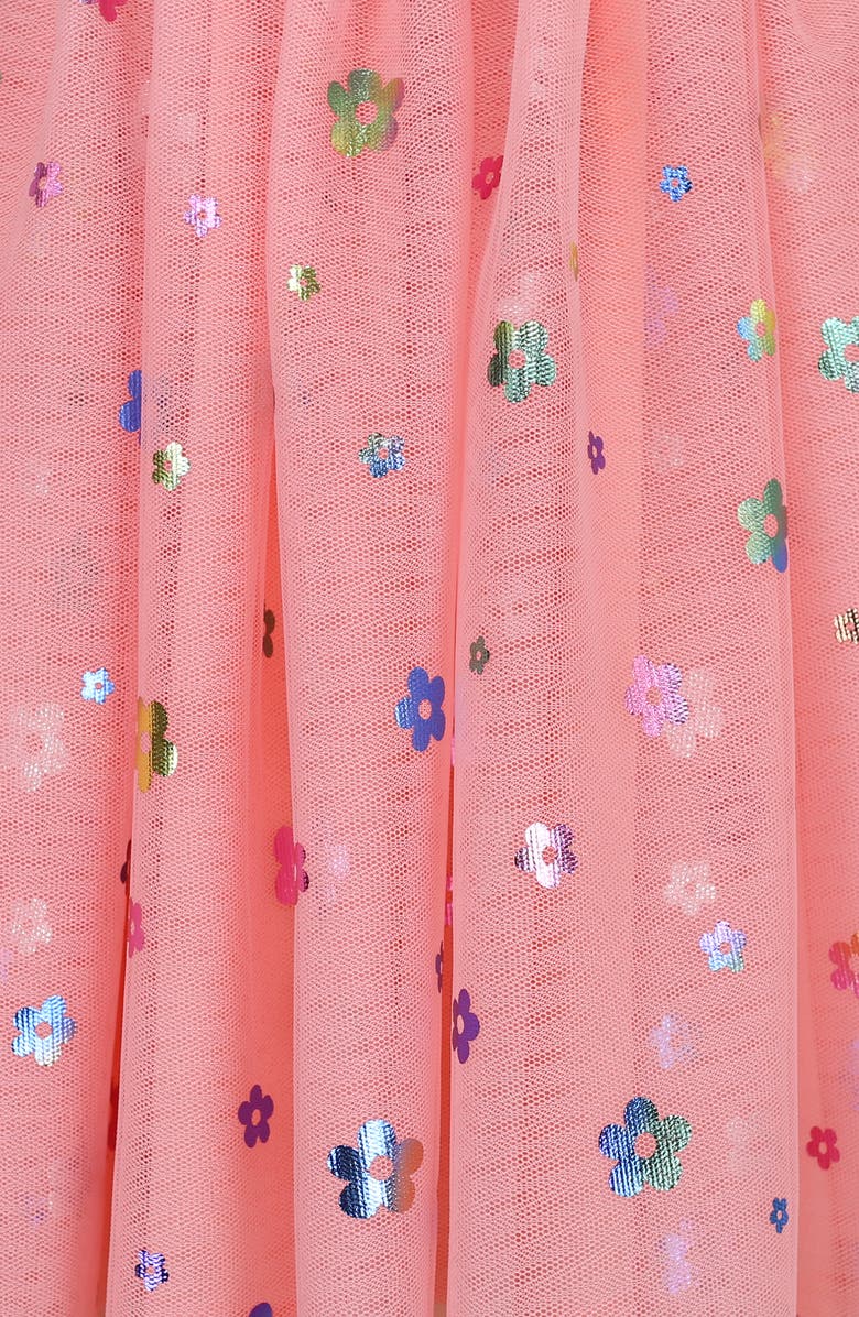 Zunie Kids' Flutter Sleeve Floral Appliqué Dress, Alternate, color, Coral