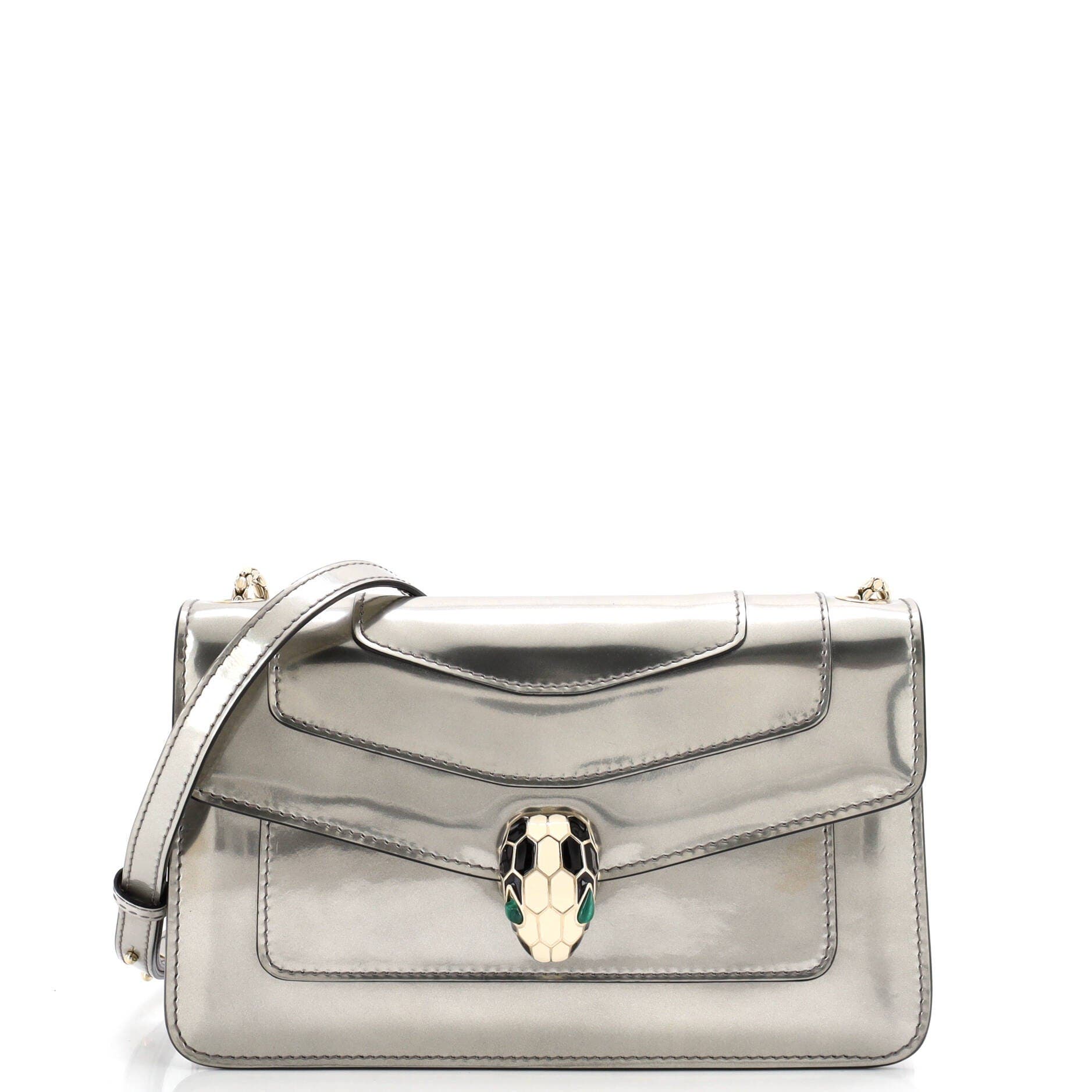 Serpenti Forever Shoulder Bag Patent Small, Main, color, Metallic Silver