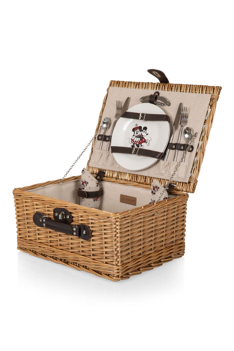 x Disney® Mickey & Minnie Mouse Wicker Picnic Basket & Accessories Set, Main, color, BEIGE