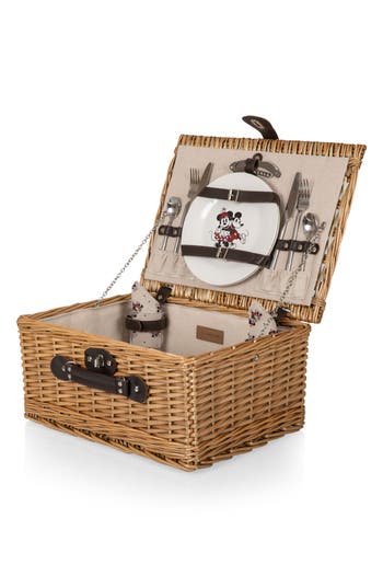 Picnic Time X Disney® Mickey & Minnie Mouse Wicker Picnic Basket & Accessories Set In Beige