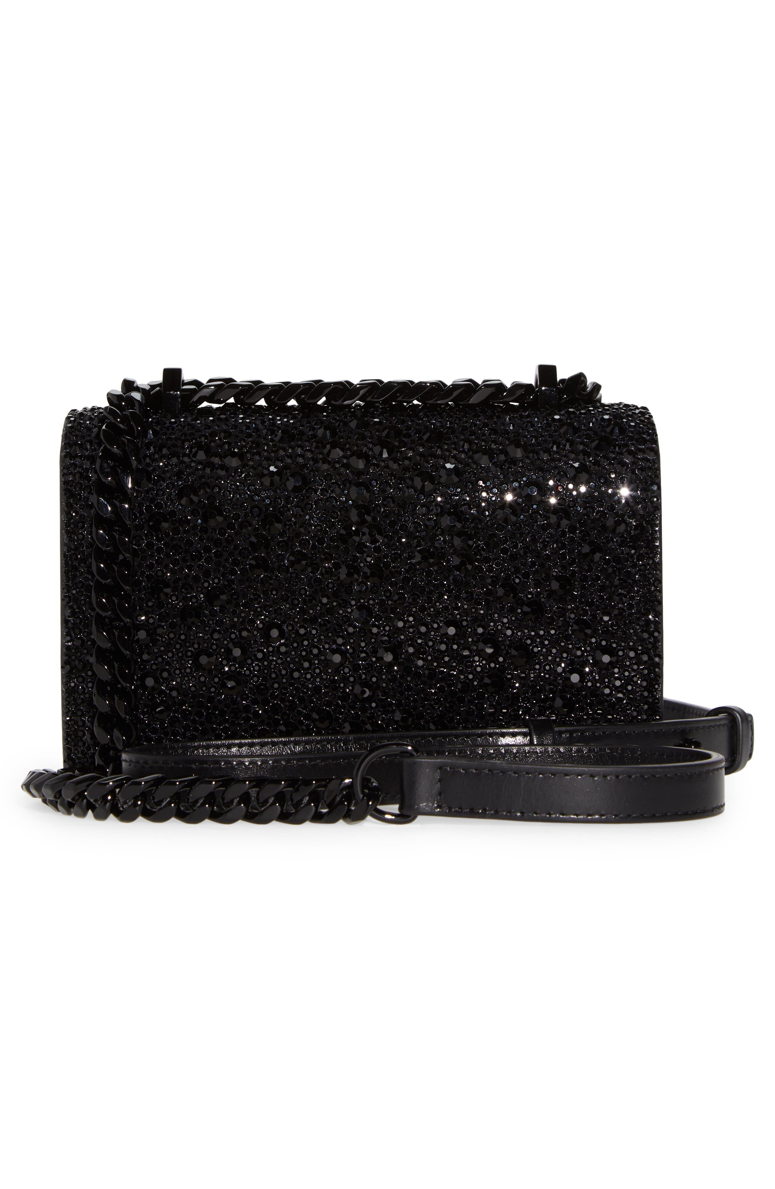 McQueen Mini Jeweled Crystal Embellished Leather Satchel, Alternate, color, Black