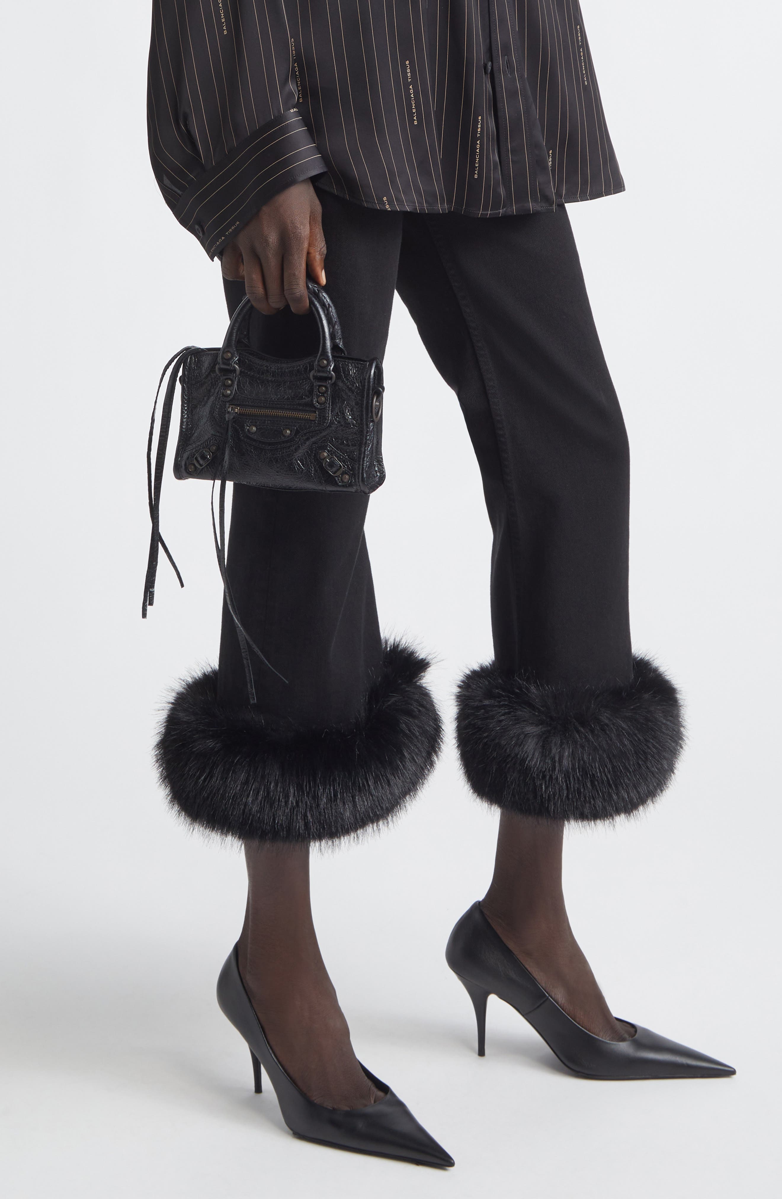 Balenciaga Nano Le City Arena Leather Top Handle Bag, Alternate, color, 1000 Black