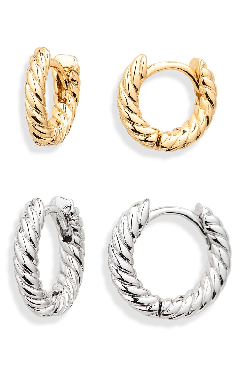 Rope Huggie Earrings Set, Alternate, color, TWO TONE