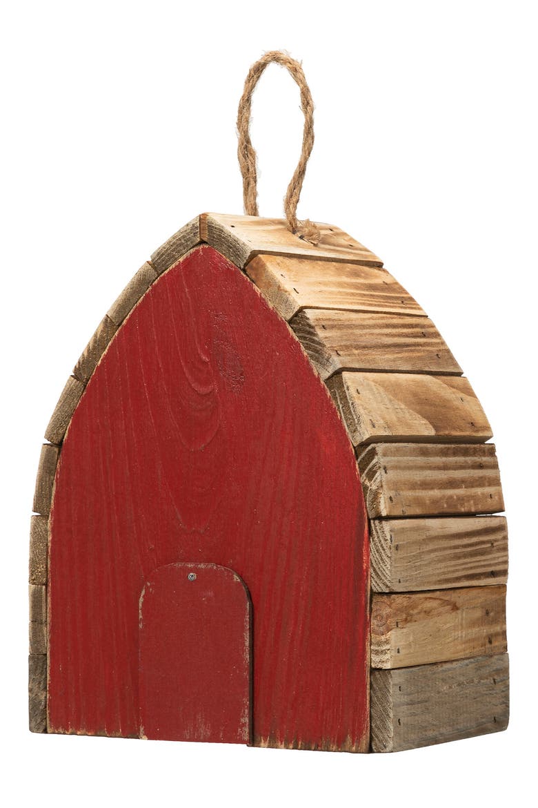 8.5"H Washed Red Distressed Solid Wood Birdhouse, Alternate, color, Red