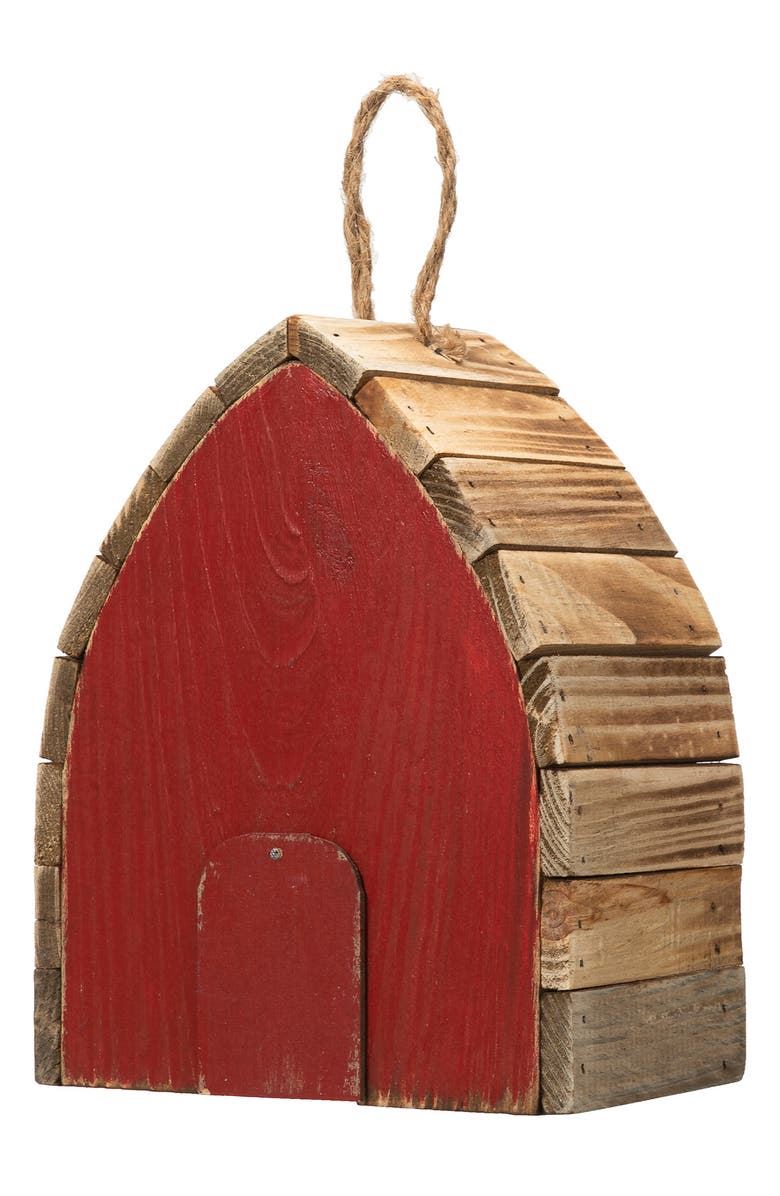 Glitzhome 8.5"H Washed Red Distressed Solid Wood Birdhouse, Alternate, color, Red